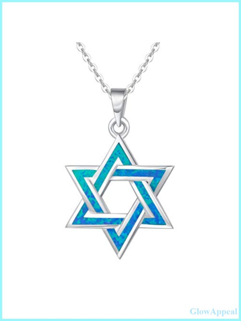 Sterling Silver Created Blue Opal Star of David Necklace Adjustable Chain